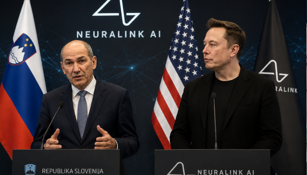 Janez Janša in Elon Musk na novinarski konferenci v Ljubljani